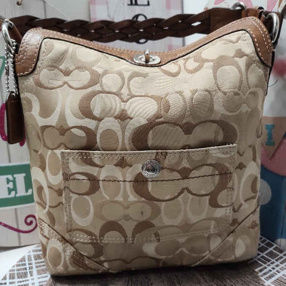 🤎 Vintage GUC Coach Signature Woven Beige Folding, Chelsea Soho Hobo Bag-10990 - Picture 5 of 14